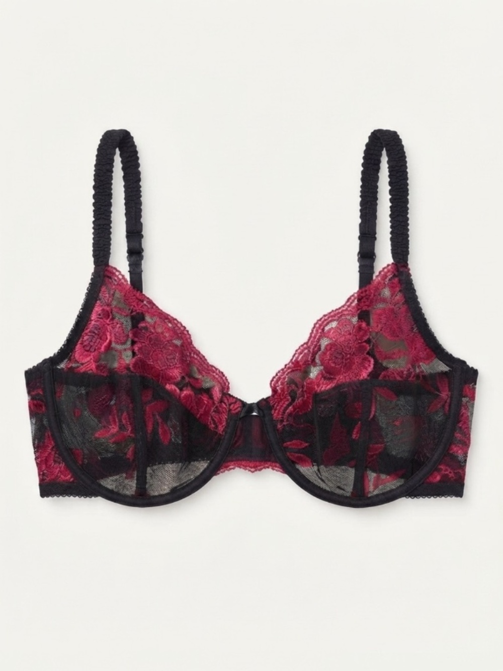 Vintage 90s Marvel by La Perla Black & Hot Pink Floral Lace Underwire Bra